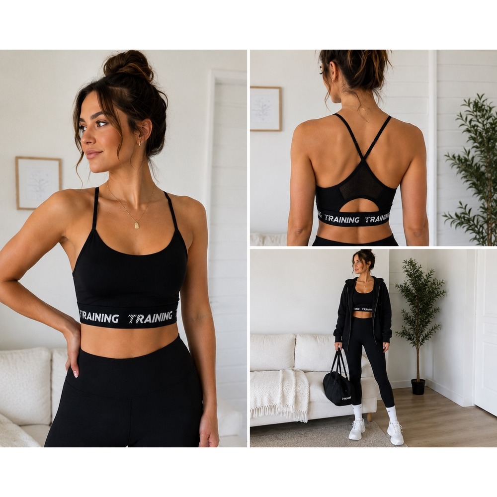 Domyos Sports Bra Womens Small Black Training Mesh Racerback Adjustable Straps